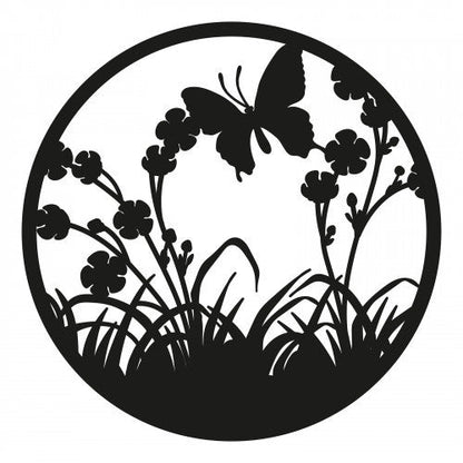 Silhouette de papillon volant rond en métal