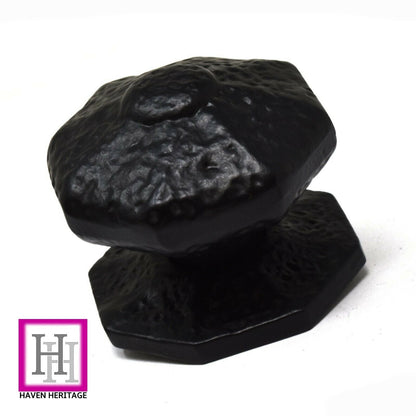 Bouton de porte central octogonal en fonte noire antique de qualité supérieure, avec ferrures