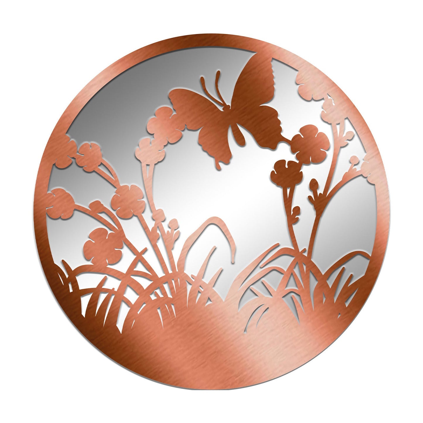 Miroir rond en métal avec silhouette de papillon volant - Bronze noir