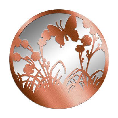 Miroir rond en métal avec silhouette de papillon volant - Bronze noir