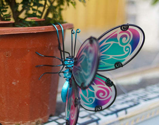 Suspension papillon fantaisie en verre - Bleu