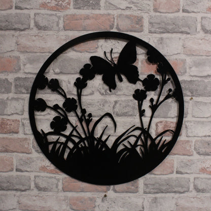 Silhouette de papillon volant rond en métal