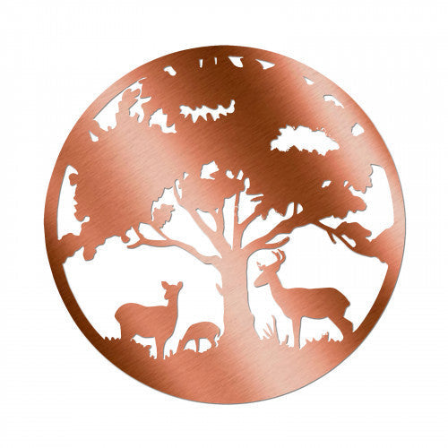 Décoration murale ronde en métal représentant une famille de cerfs – Bronze noir