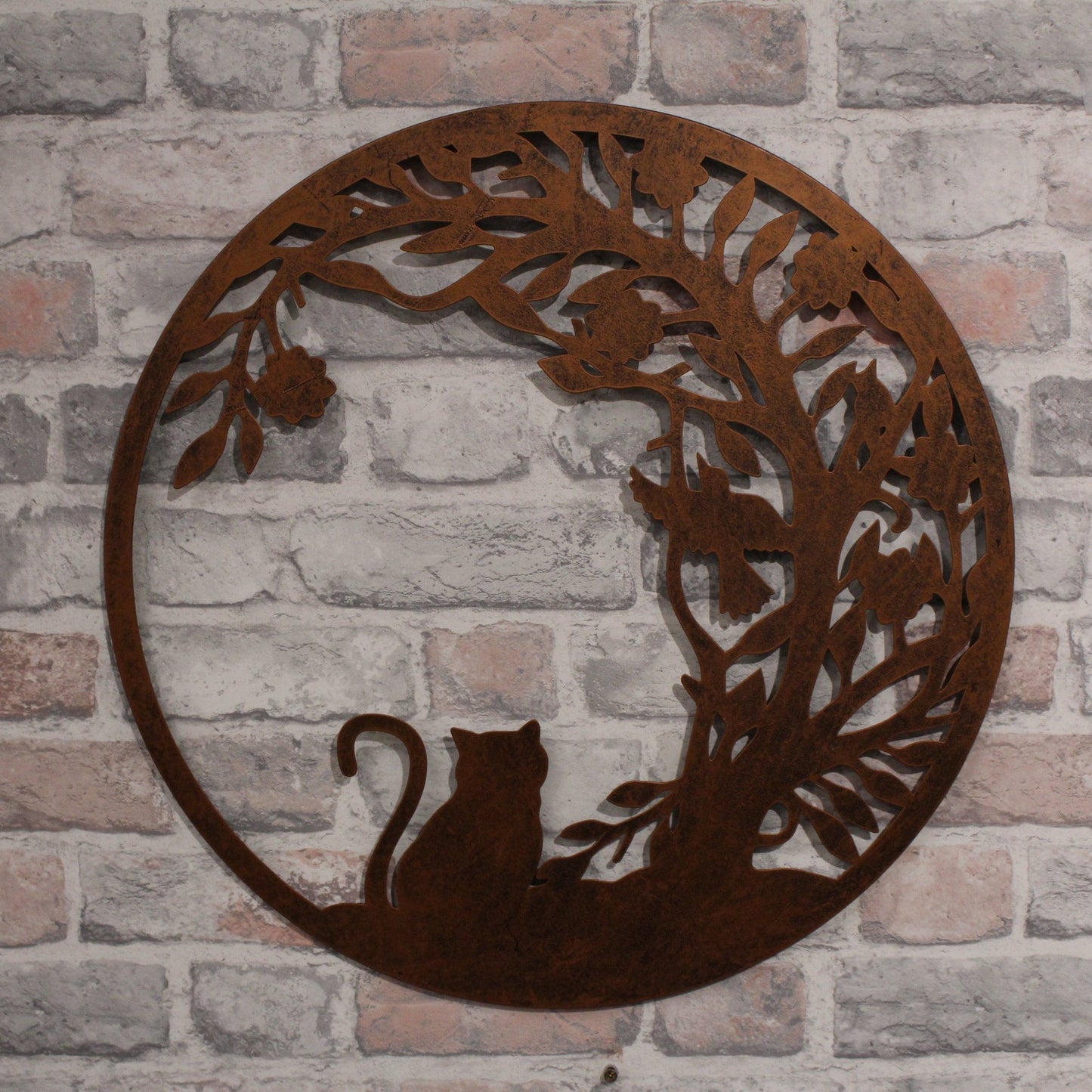 Silhouette de chat ronde en métal noir bronze