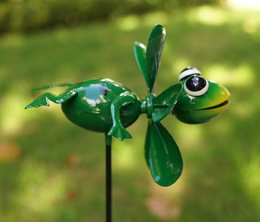 Piquet de jardin en métal en forme de grenouille tournante