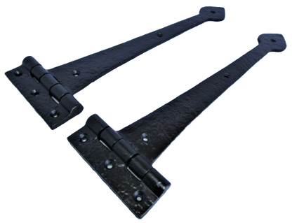Charnières en T pour portail lourd Tudor en fonte noire de 15 po 390 mm, paire de charnières à tête de lance