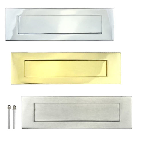 Portes à battant à ressort 10" x 3" avec plaque à lettres, chrome, laiton satiné