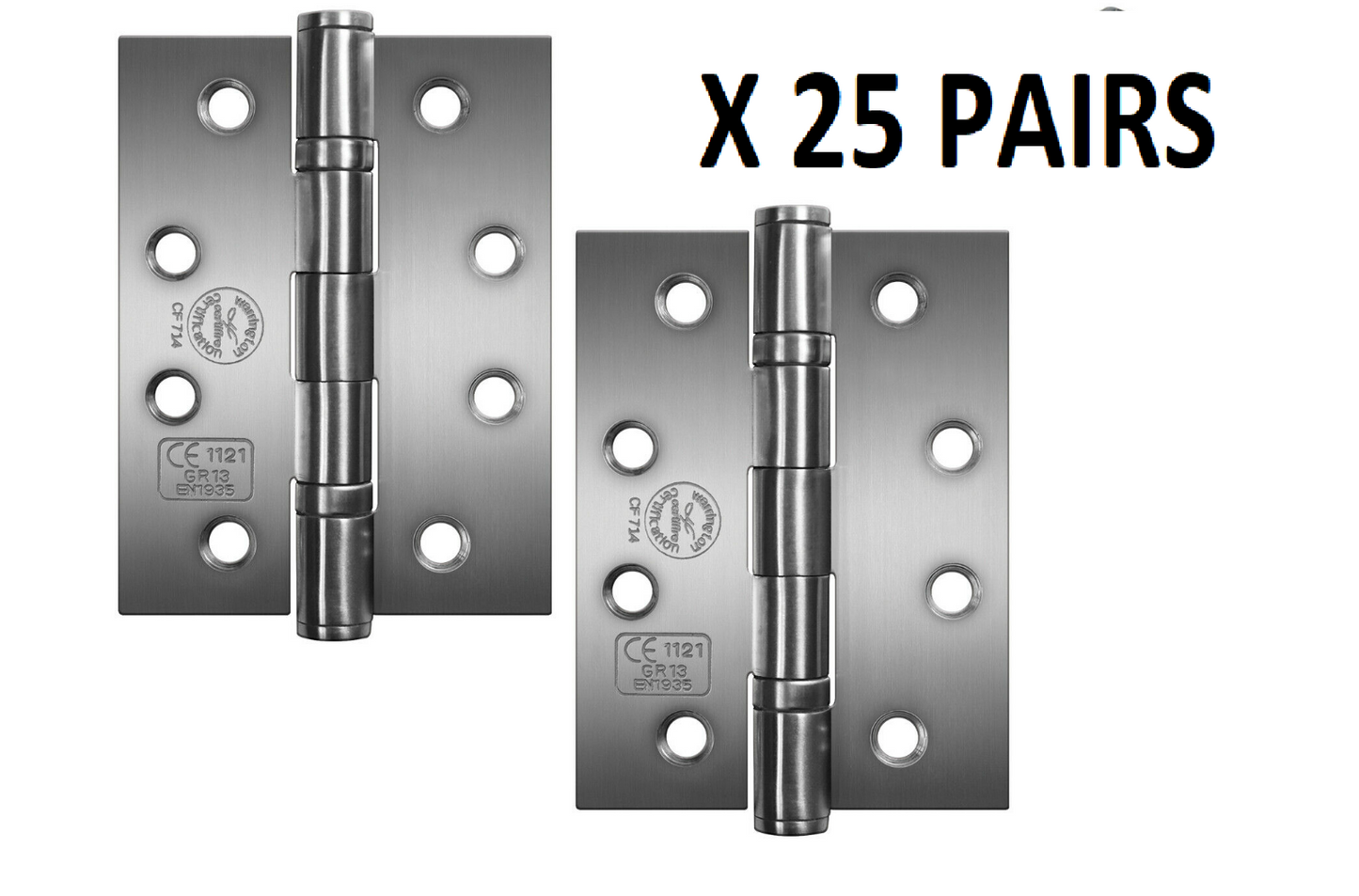 Charnières de porte coupe-feu en acier inoxydable PERRY, chrome satiné, 100 mm – Grade 11, marquage CE
