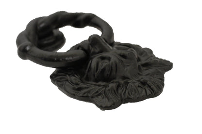 Heurtoir de porte antique en forme de tête de lion noir - Fonte noire - Robuste