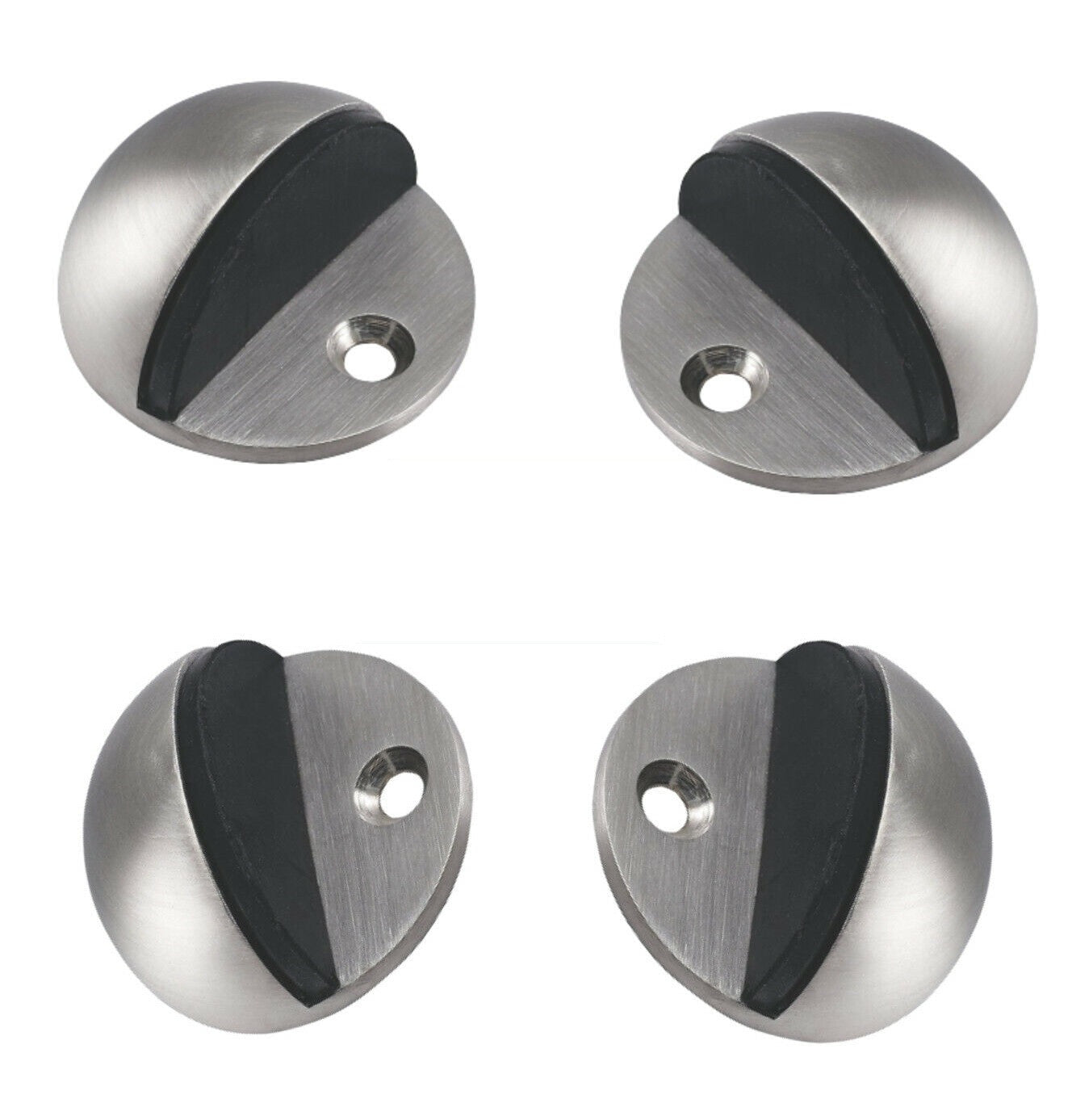 Butée de porte : 4x Butées de porte ovales en caoutchouc satiné et noir pour intérieur, montées au sol