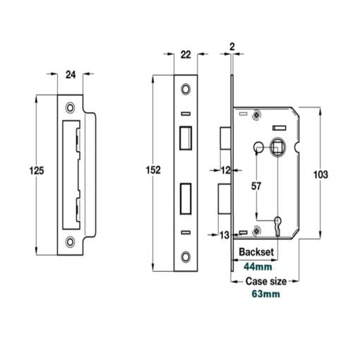 Serrure de porte à guillotine à 3 leviers, 2,5 pouces, laiton chromé