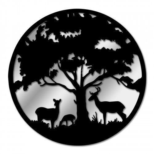Miroir rond en métal avec silhouette de famille de cerfs