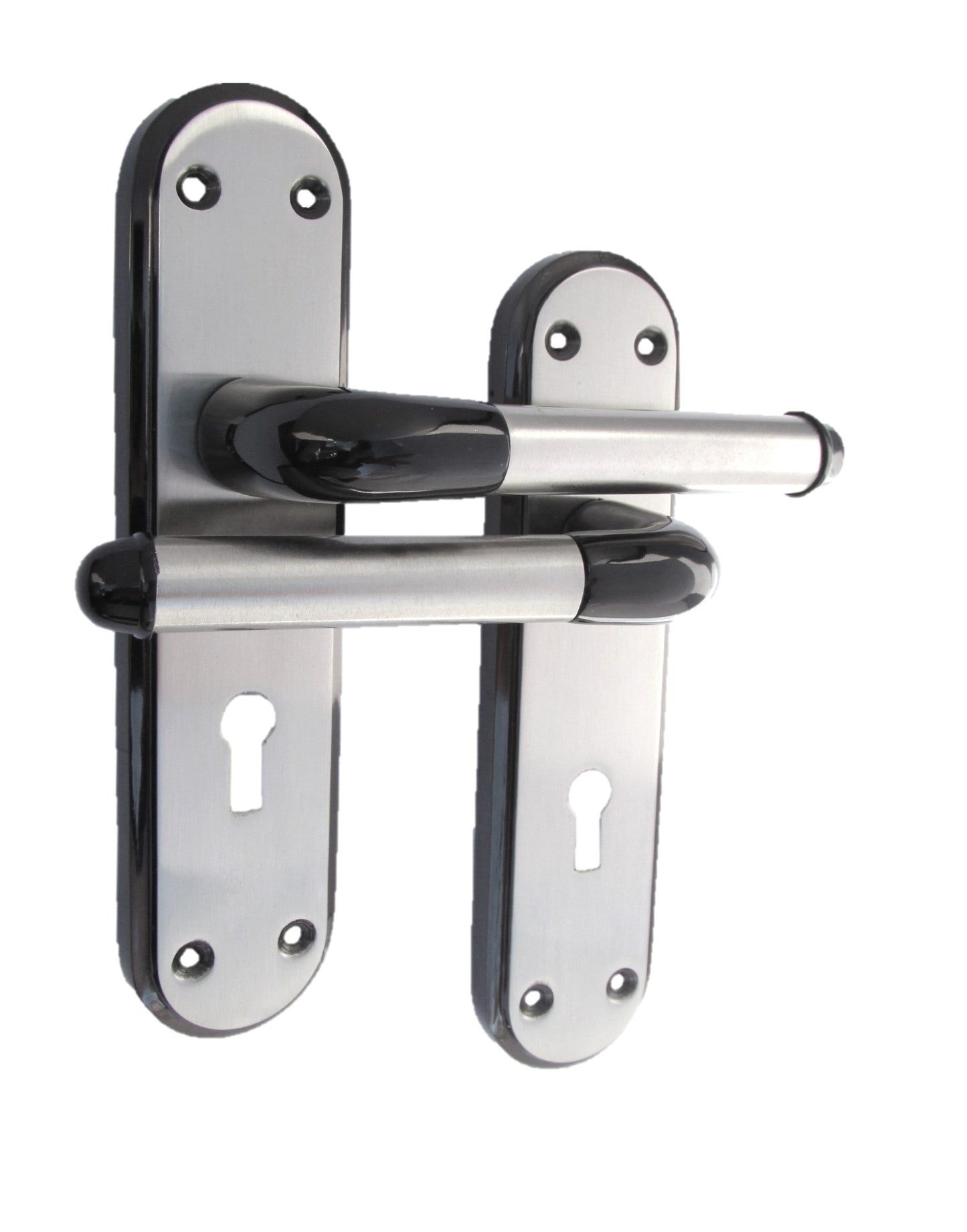 Poignée de porte à levier bicolore en nickel noir et satiné