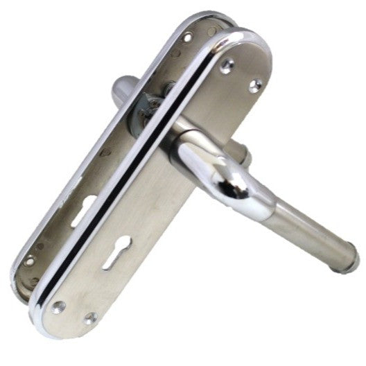 Poignée de porte à levier bicolore chromée et satinée