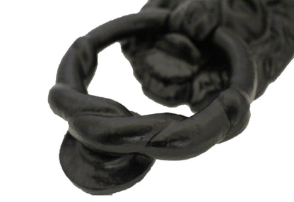 Heurtoir de porte antique en forme de tête de lion noir - Fonte noire - Robuste