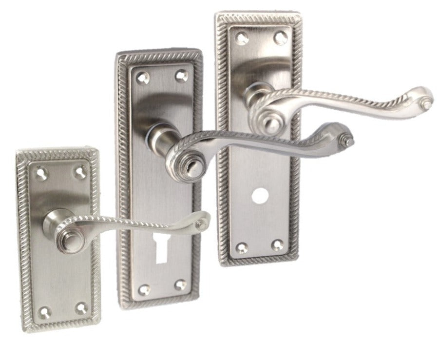 Poignées de porte élégantes en satin géorgien avec loquet à levier et bord en corde