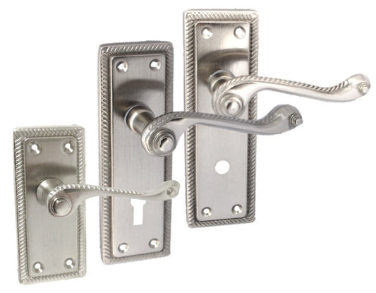 Poignées de porte élégantes en satin géorgien avec loquet à levier et bord en corde