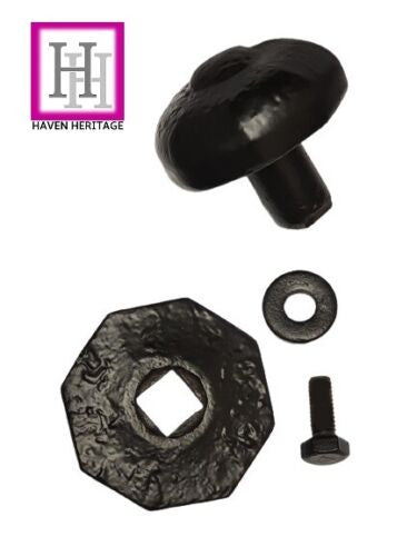 Bouton de porte central octogonal en fonte noire antique de qualité supérieure, avec ferrures