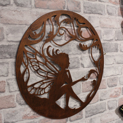 Décoration murale ronde en métal, silhouette de fée, bronze noir