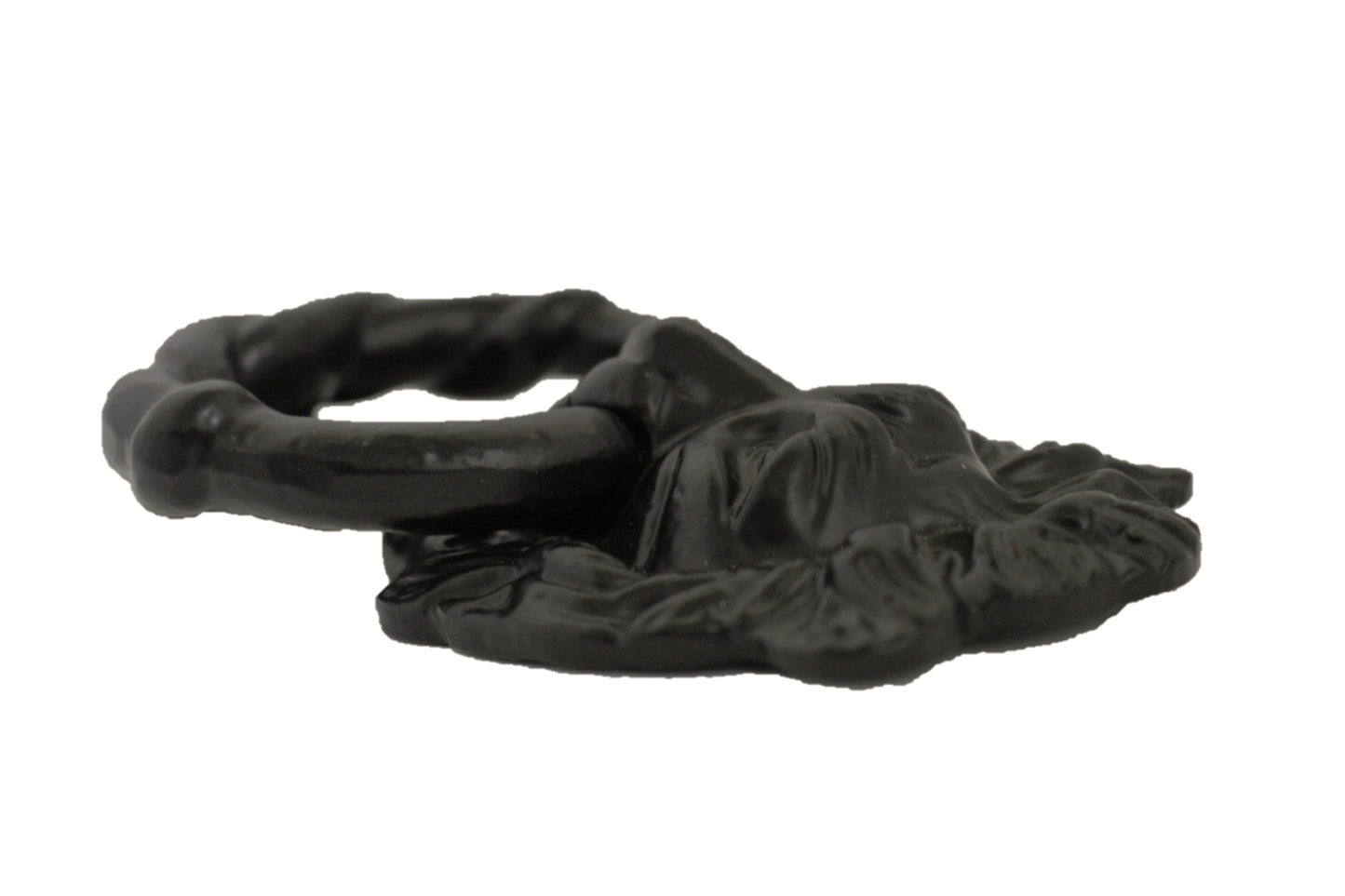 Heurtoir de porte antique en forme de tête de lion noir - Fonte noire - Robuste