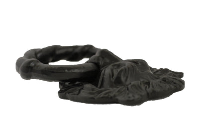 Heurtoir de porte antique en forme de tête de lion noir - Fonte noire - Robuste