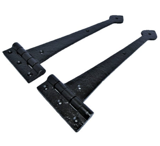Charnières en T pour porte lourde Tudor noires 18" 450 mm, paire de charnières à tête de lance