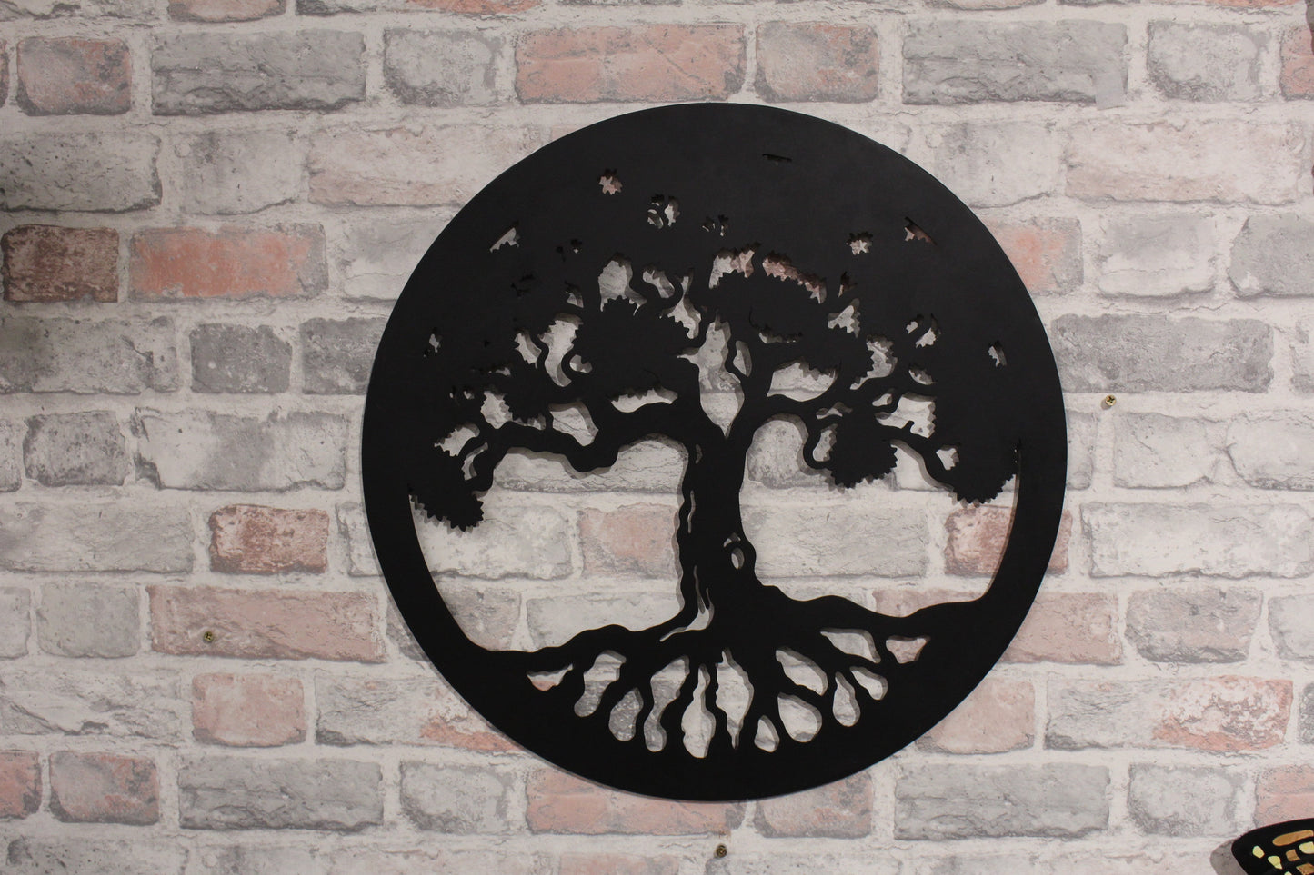 Décoration murale ronde en métal représentant l'arbre de vie (noir et bronze)