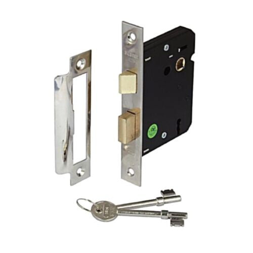 Serrure de porte à guillotine à 3 leviers, 2,5 pouces, laiton chromé