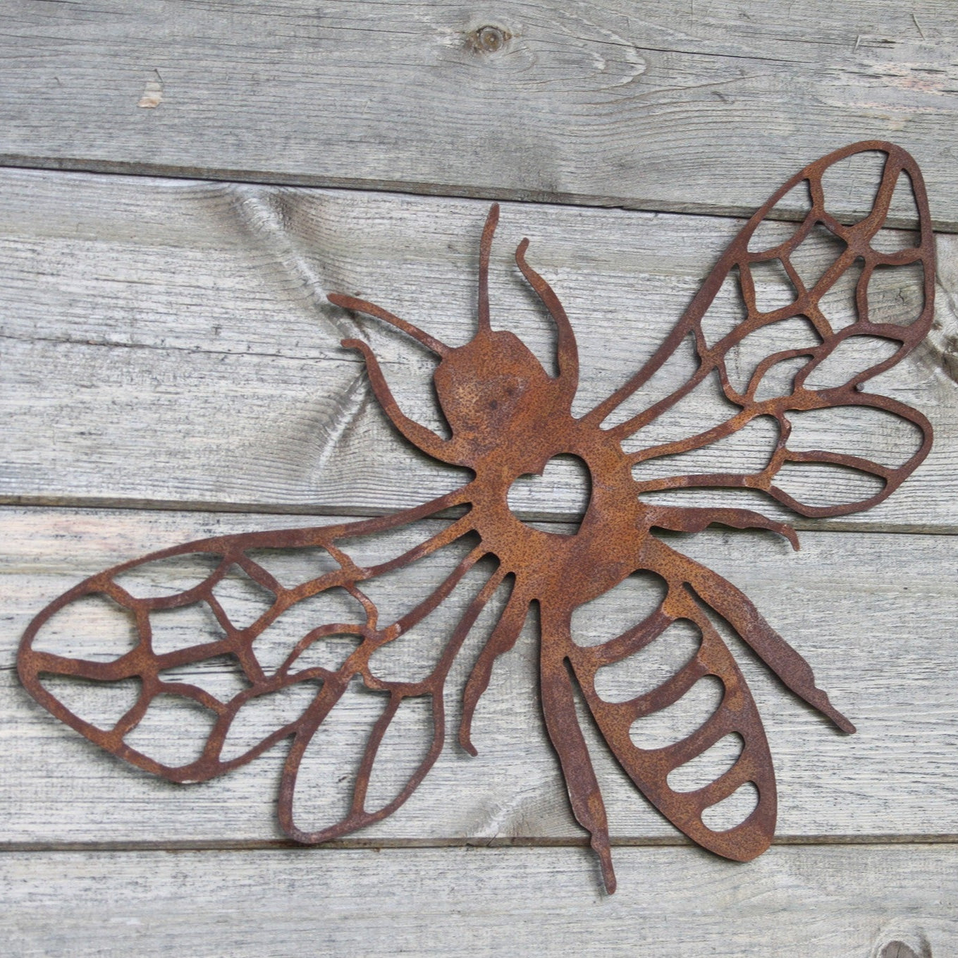 Grande décoration murale en métal rouillé représentant une silhouette d'abeille - Décoration murale pour le jardin