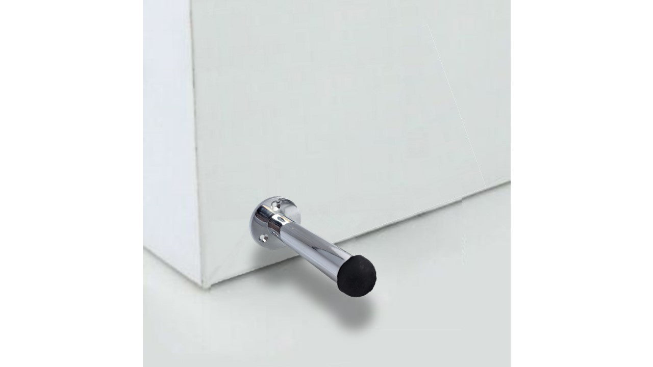 Butée de porte droite et longue en chrome poli pour plinthe murale