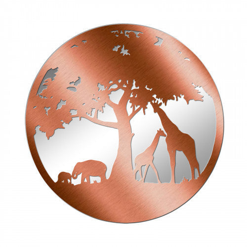 Miroir rond en métal représentant une silhouette de la faune africaine