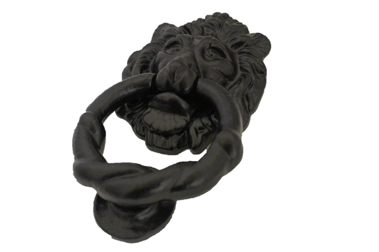 Heurtoir de porte antique en forme de tête de lion noir - Fonte noire - Robuste