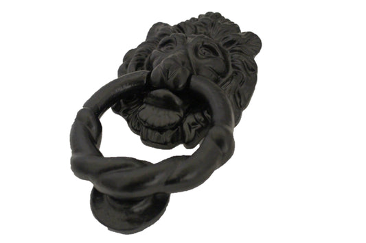 Heurtoir de porte antique en forme de tête de lion noir - Fonte noire - Robuste
