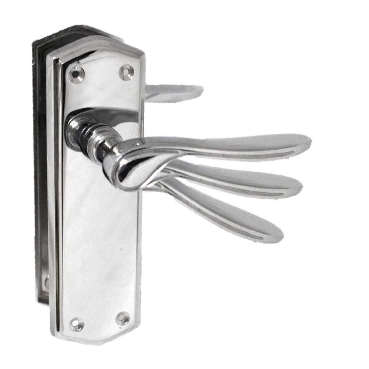 Poignées de porte stellaires en chrome poli sur plaque arrière, serrure à loquet, poignées de salle de bain