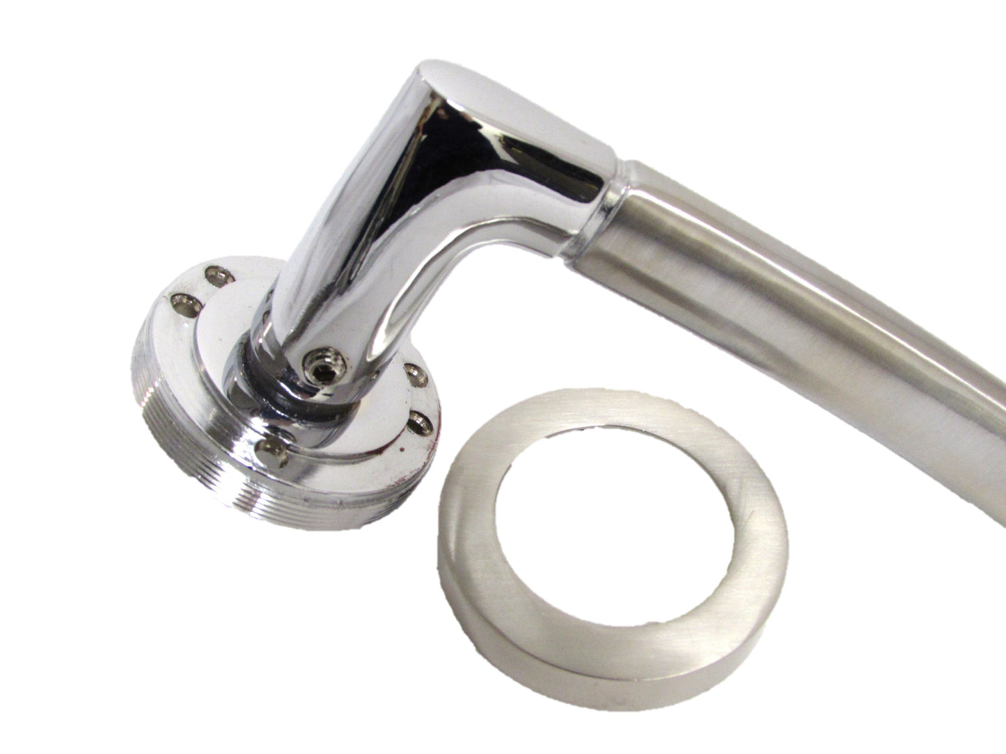 Poignée de porte ronde style Indiana avec loquet et rosace en chrome nickel satiné