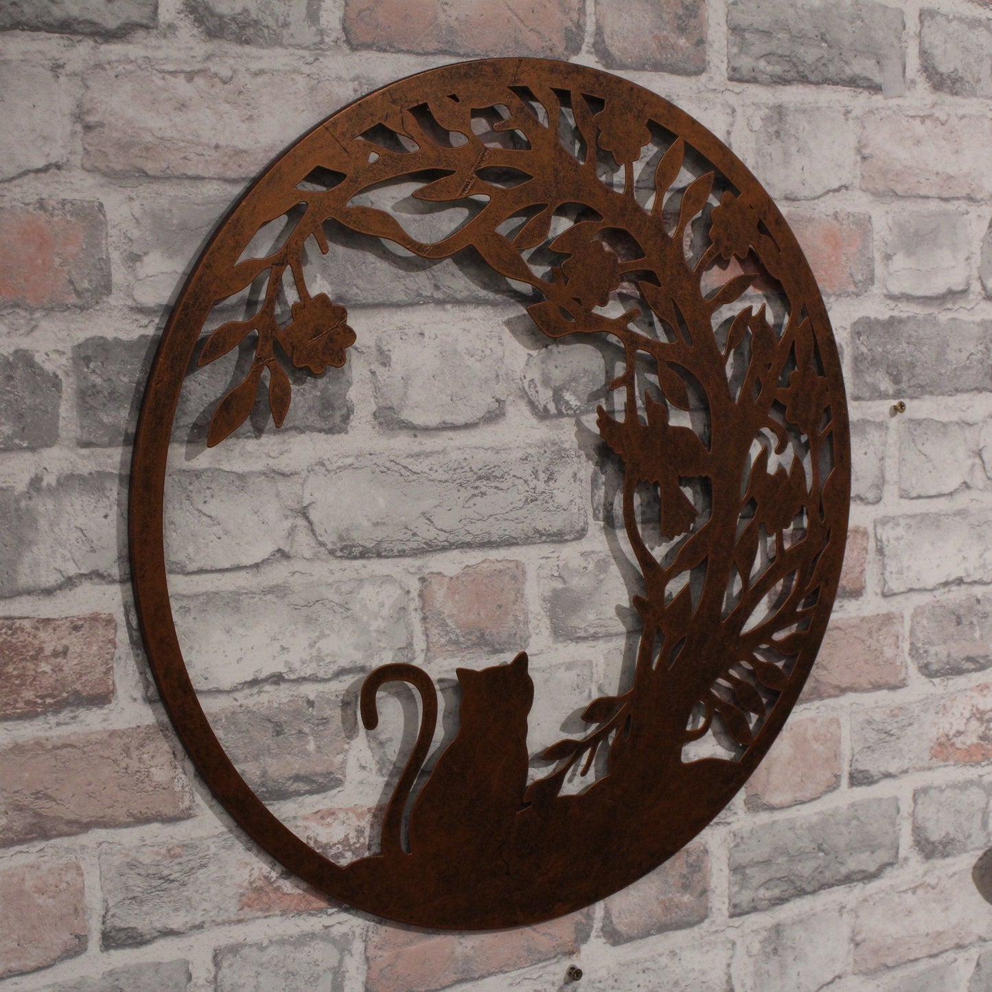 Silhouette de chat ronde en métal noir bronze