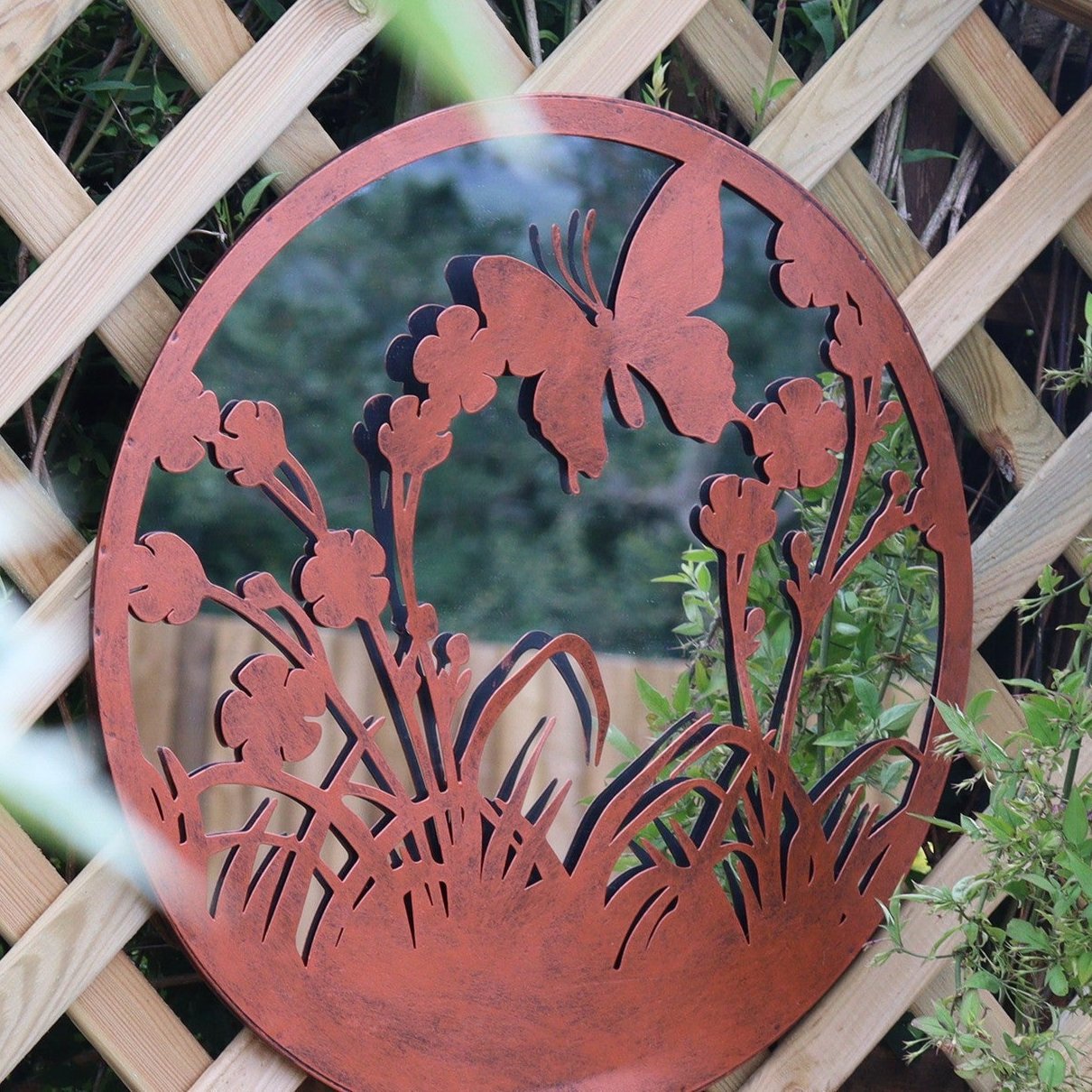 Miroir rond en métal avec silhouette de papillon volant - Bronze noir