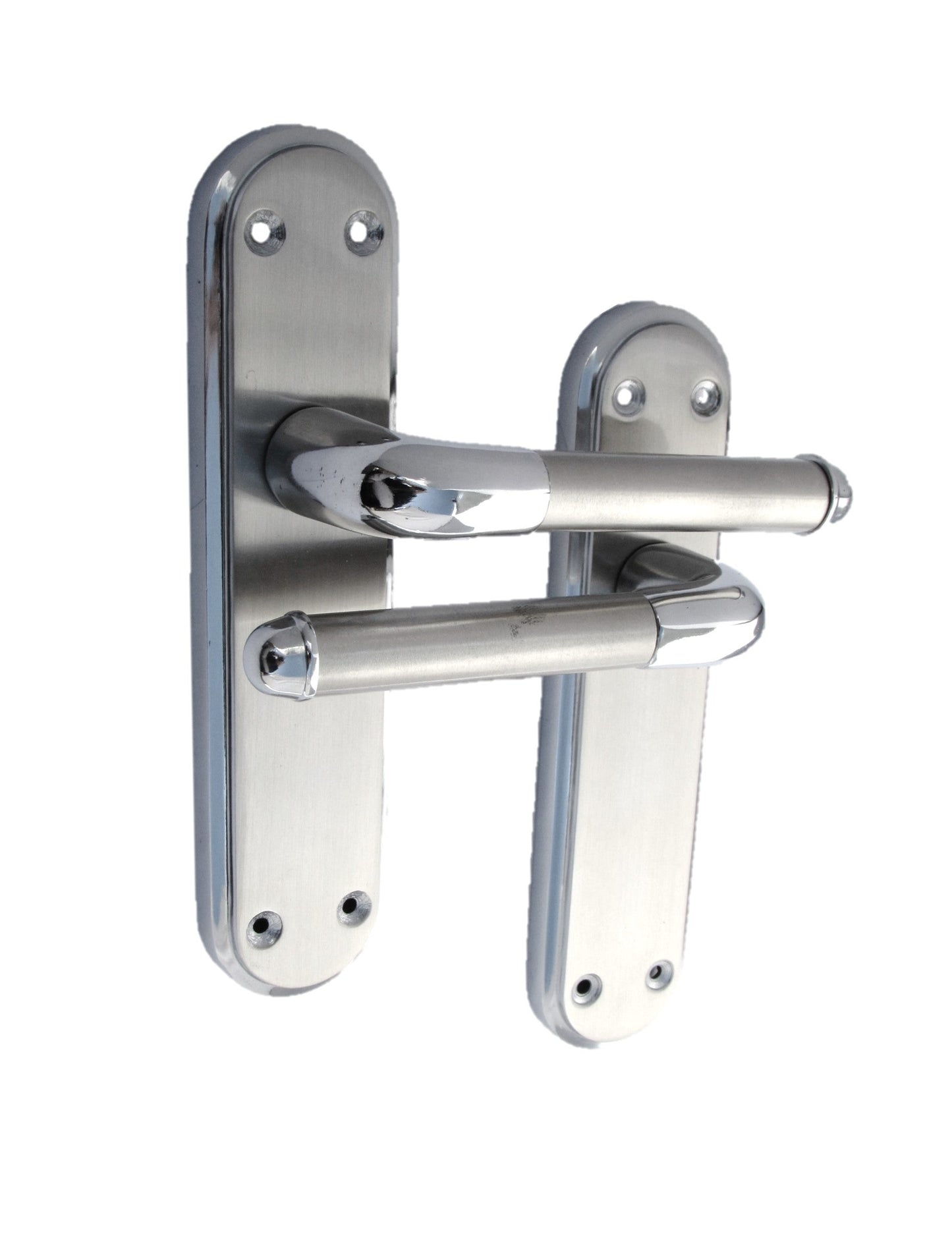 Poignée de porte à levier bicolore chromée et satinée