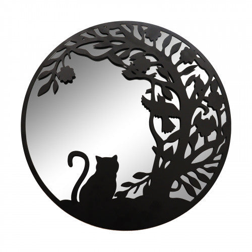 Miroir rond en métal en forme de silhouette de chat - Bronze noir