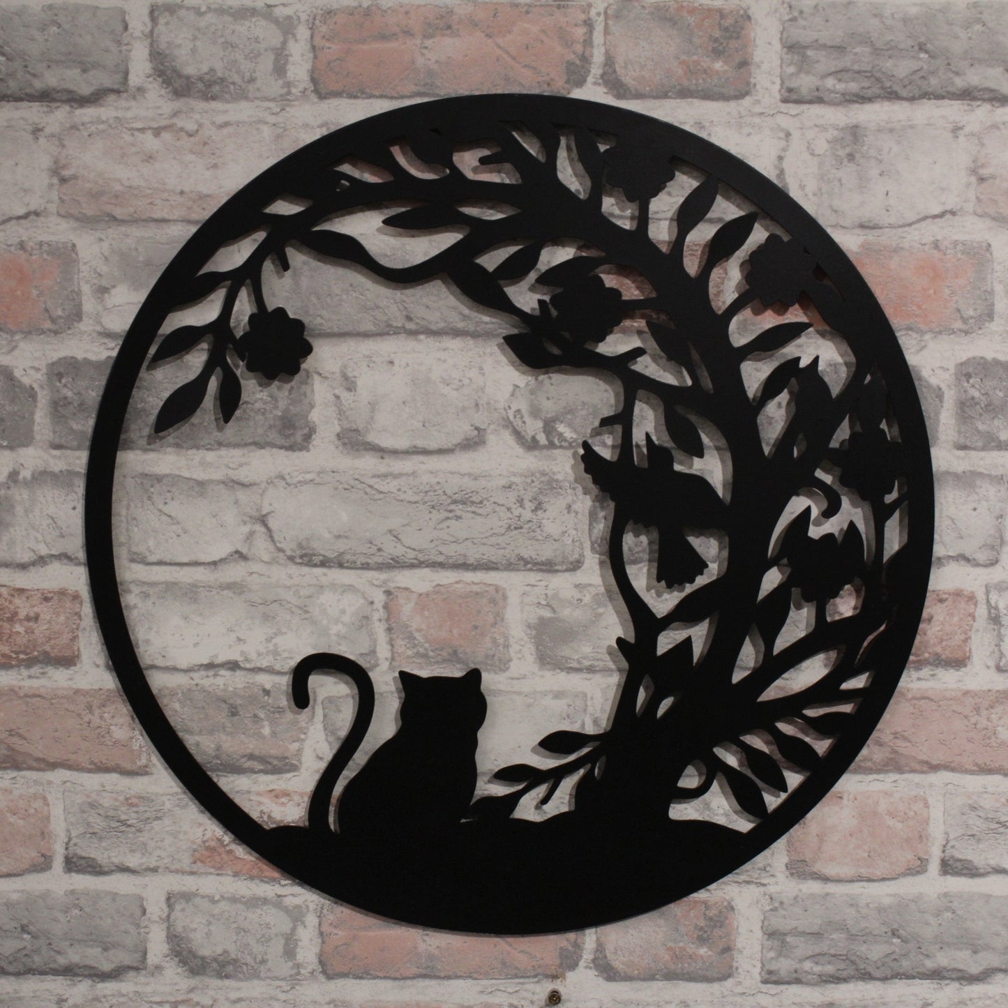 Silhouette de chat ronde en métal noir bronze