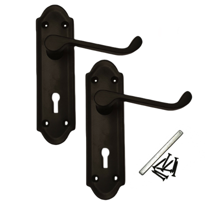 Poignée de porte Ashford avec serrure à clé et levier à défilement - Pack de serrures à clé chromées noir mat