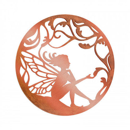 Décoration murale ronde en métal, silhouette de fée, bronze noir