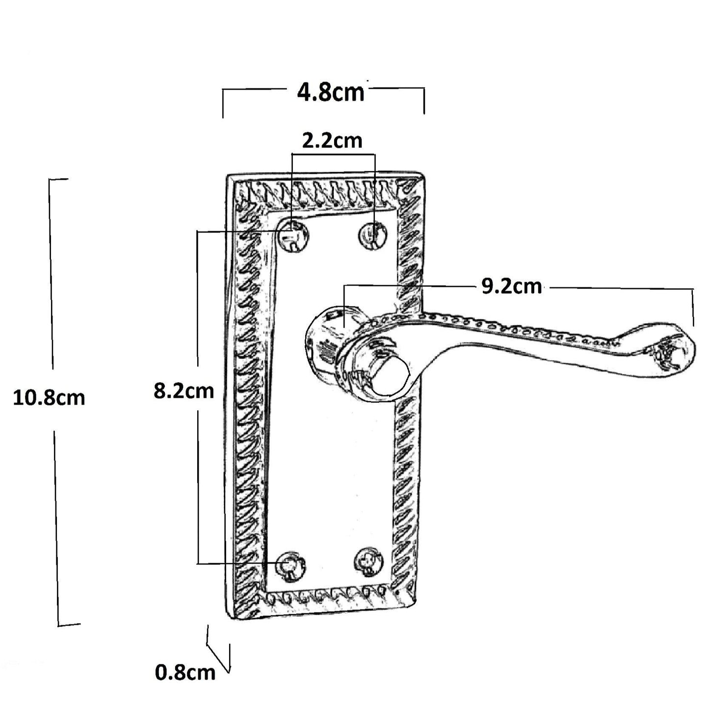 Poignées de porte élégantes en satin géorgien avec loquet à levier et bord en corde