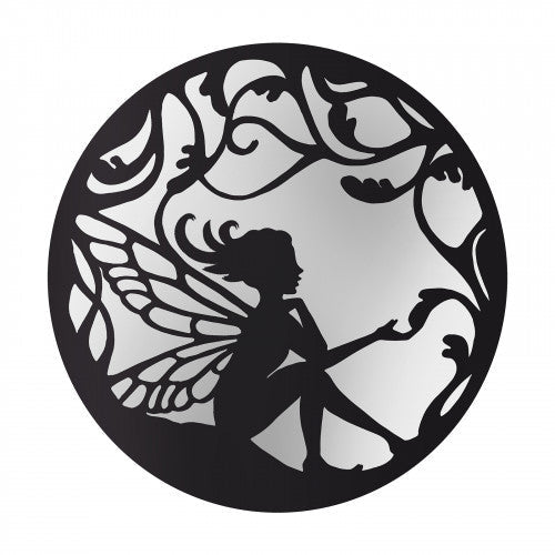 Miroir rond en métal en forme de silhouette de fée - Bronze noir