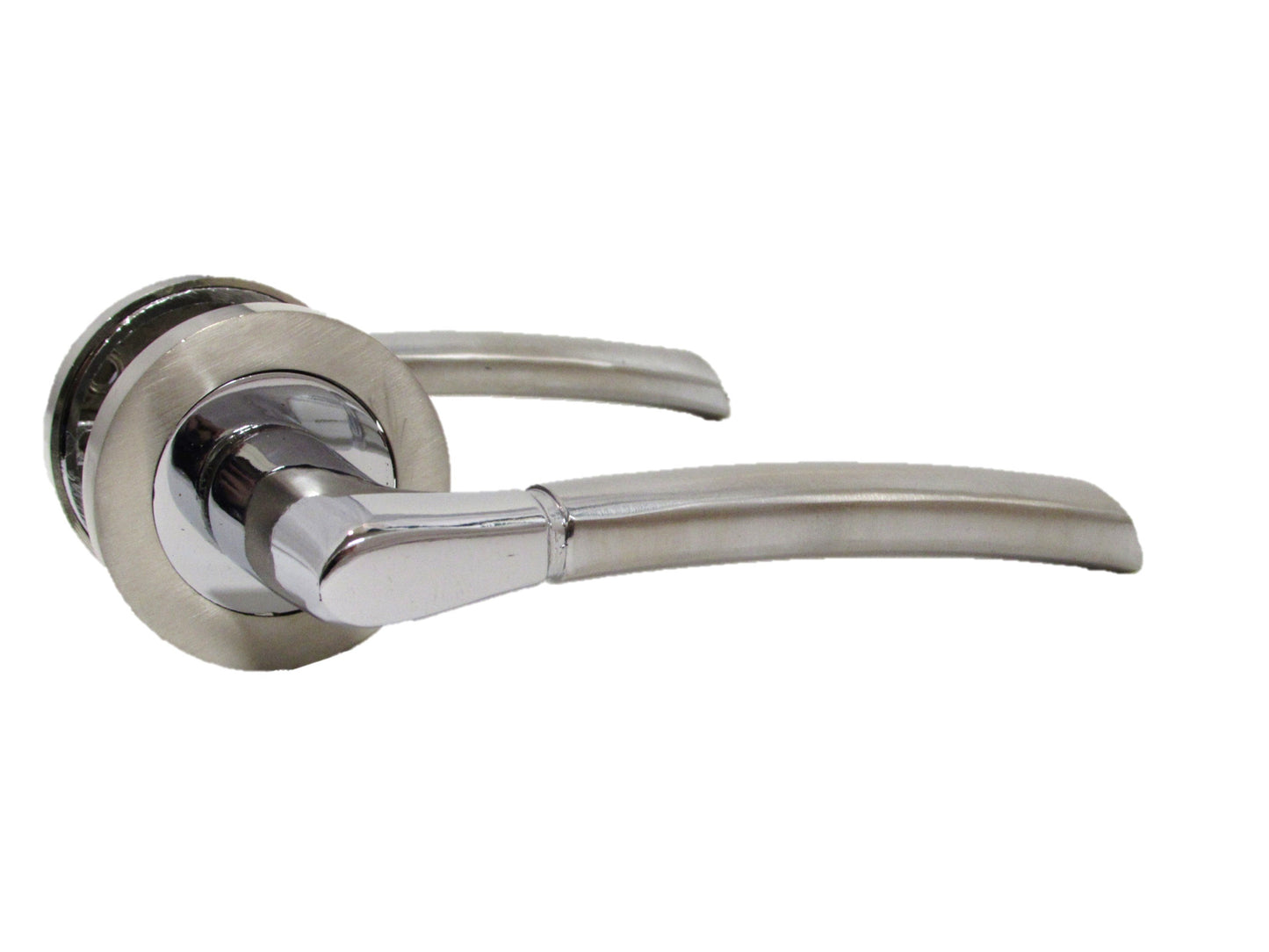 Poignée de porte ronde style Indiana avec loquet et rosace en chrome nickel satiné