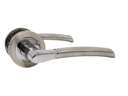 Poignée de porte ronde style Indiana avec loquet et rosace en chrome nickel satiné