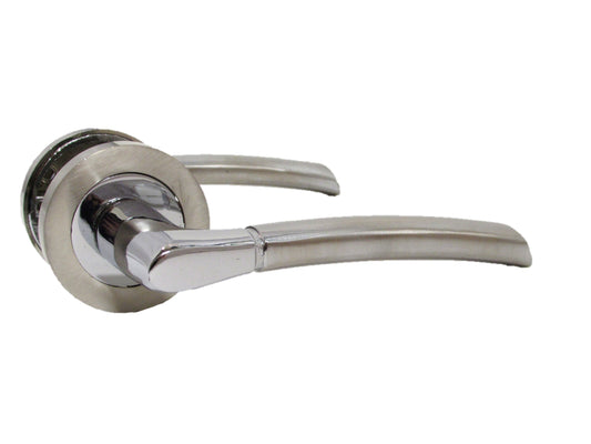 Poignée de porte ronde style Indiana avec loquet et rosace en chrome nickel satiné
