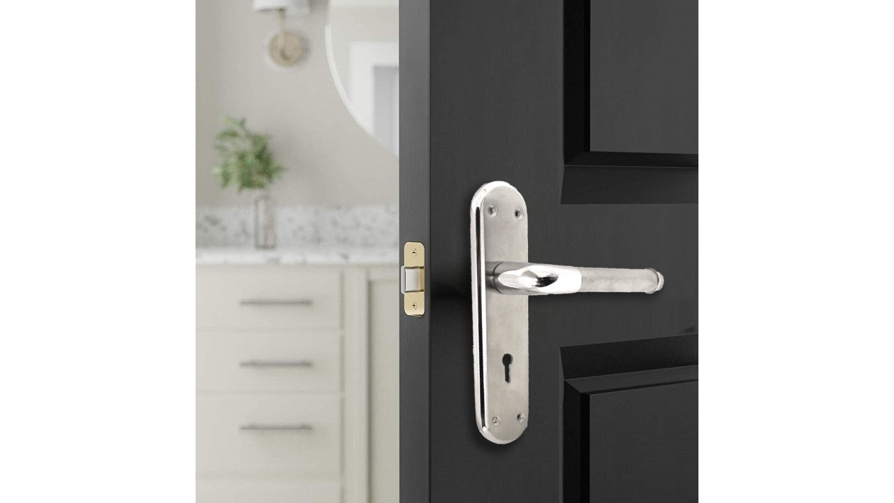 Poignée de porte à levier bicolore chromée et satinée
