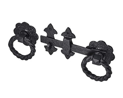 Loquet de portail robuste à anneau torsadé Fleur de Lys Old Hill de 210 mm, noir