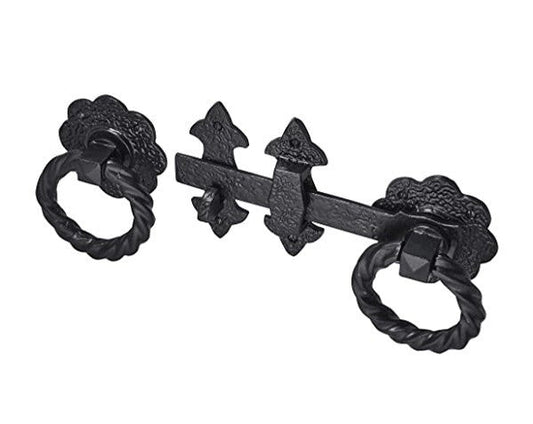 Loquet de portail robuste à anneau torsadé Fleur de Lys Old Hill de 210 mm, noir